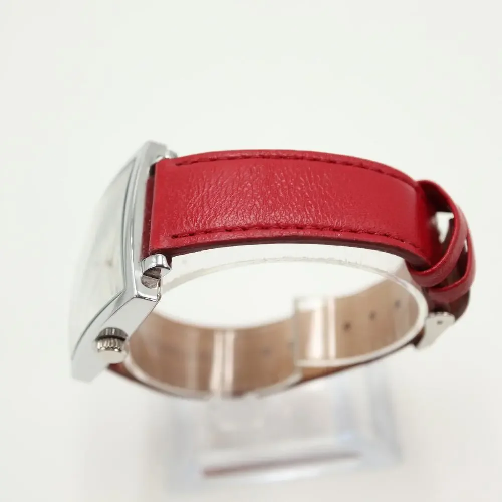 Anne Klein 34mm Square Silver Tone Womens Watch Red Leather Strap w New Battery
